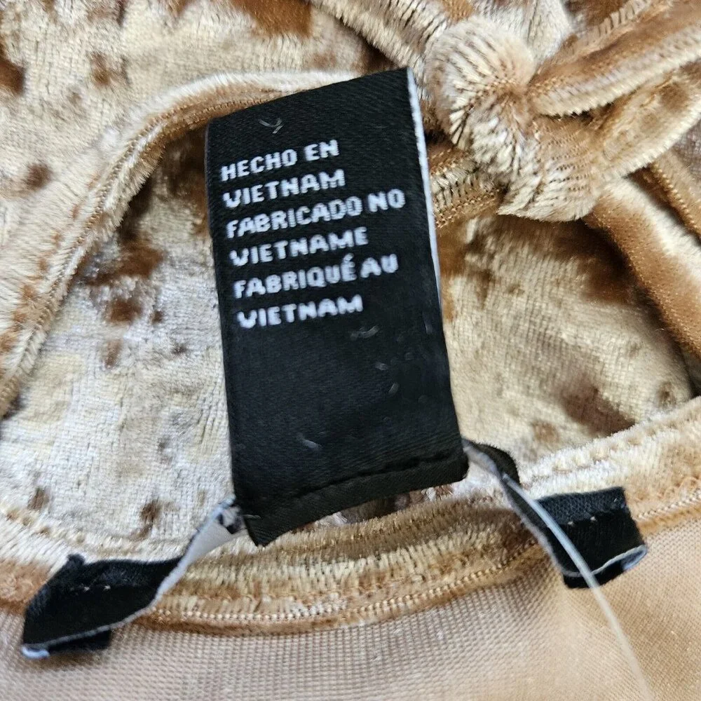 Vtg Y2K Forever 21 Crushed Velvet Midi Dress Tan Sz Med fairycore - Picture 6 of 12